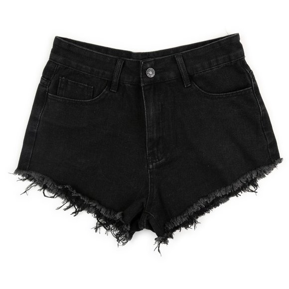 SHEIN Jeans black cutoff denim short w/ flames back pockets size S - Picture 2 of 5